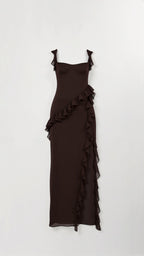 Women's Ruffle Maxi Dress with Front Slit & Square Neck | Juliet