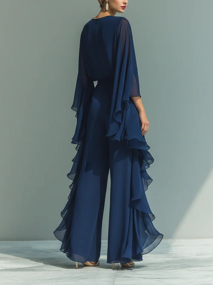 Women's Ruffled Chiffon Flared Sleeve Trouser Set | Maisie