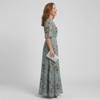 Women's Sage Green Floral Wrap Maxi Dress with Flutter Sleeves | Josephine