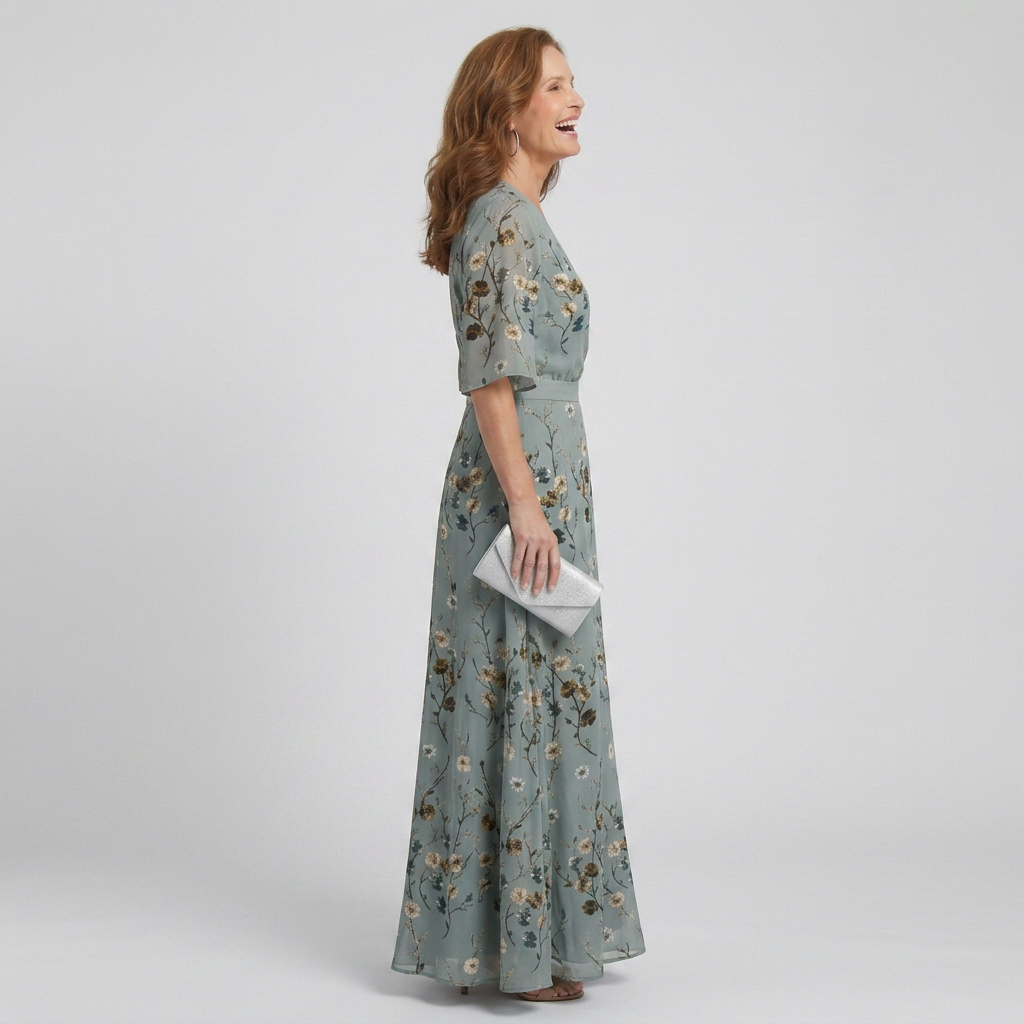 Women's Sage Green Floral Wrap Maxi Dress with Flutter Sleeves | Josephine