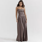 Women's Satin Maxi Dress with Corset-Tie Open Back | Freya
