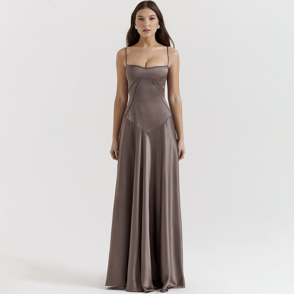 Women's Satin Maxi Dress with Corset-Tie Open Back | Freya