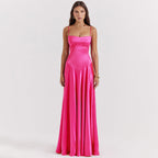 Women's Satin Maxi Dress with Corset-Tie Open Back | Freya