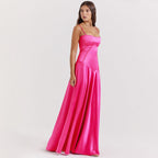 Women's Satin Maxi Dress with Corset-Tie Open Back | Freya