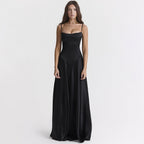 Women's Satin Maxi Dress with Corset-Tie Open Back | Freya