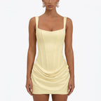 Women's Satin Mini Dress with Draped Skirt & Corset Bodice | Scarlett