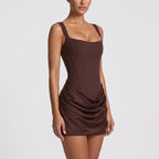 Women's Satin Mini Dress with Draped Skirt & Corset Bodice | Scarlett