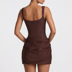 Women's Satin Mini Dress with Draped Skirt & Corset Bodice | Scarlett
