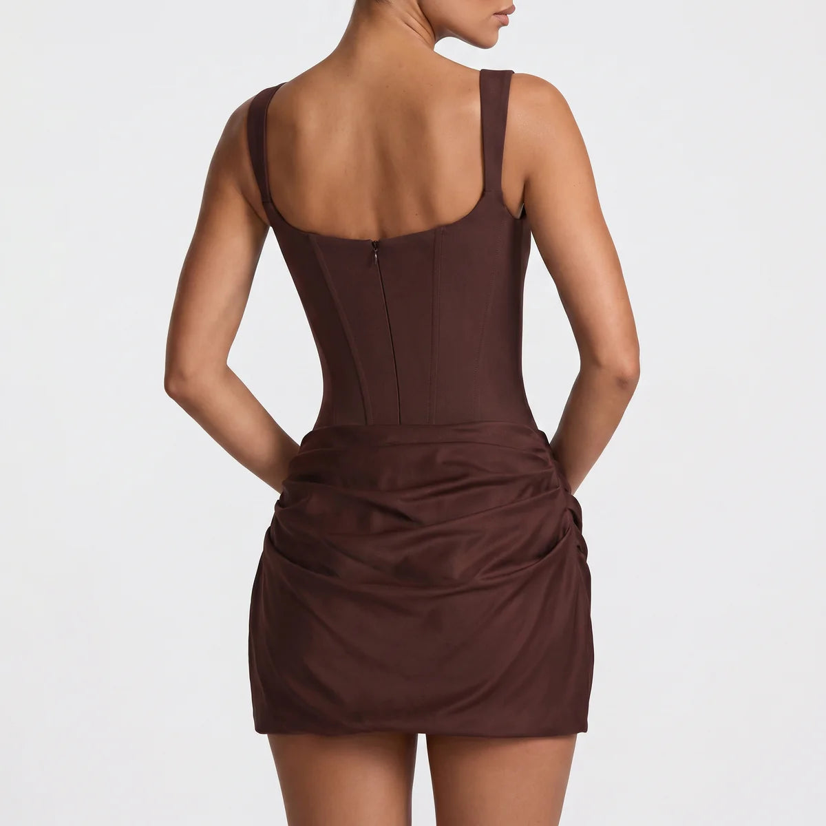 Women's Satin Mini Dress with Draped Skirt & Corset Bodice | Scarlett