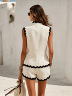 Women's Scalloped Trim Linen Two-Piece Set with Shorts | Una