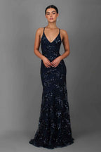 Women's Sequin Embellished V-Neck Evening Gown | Ivy