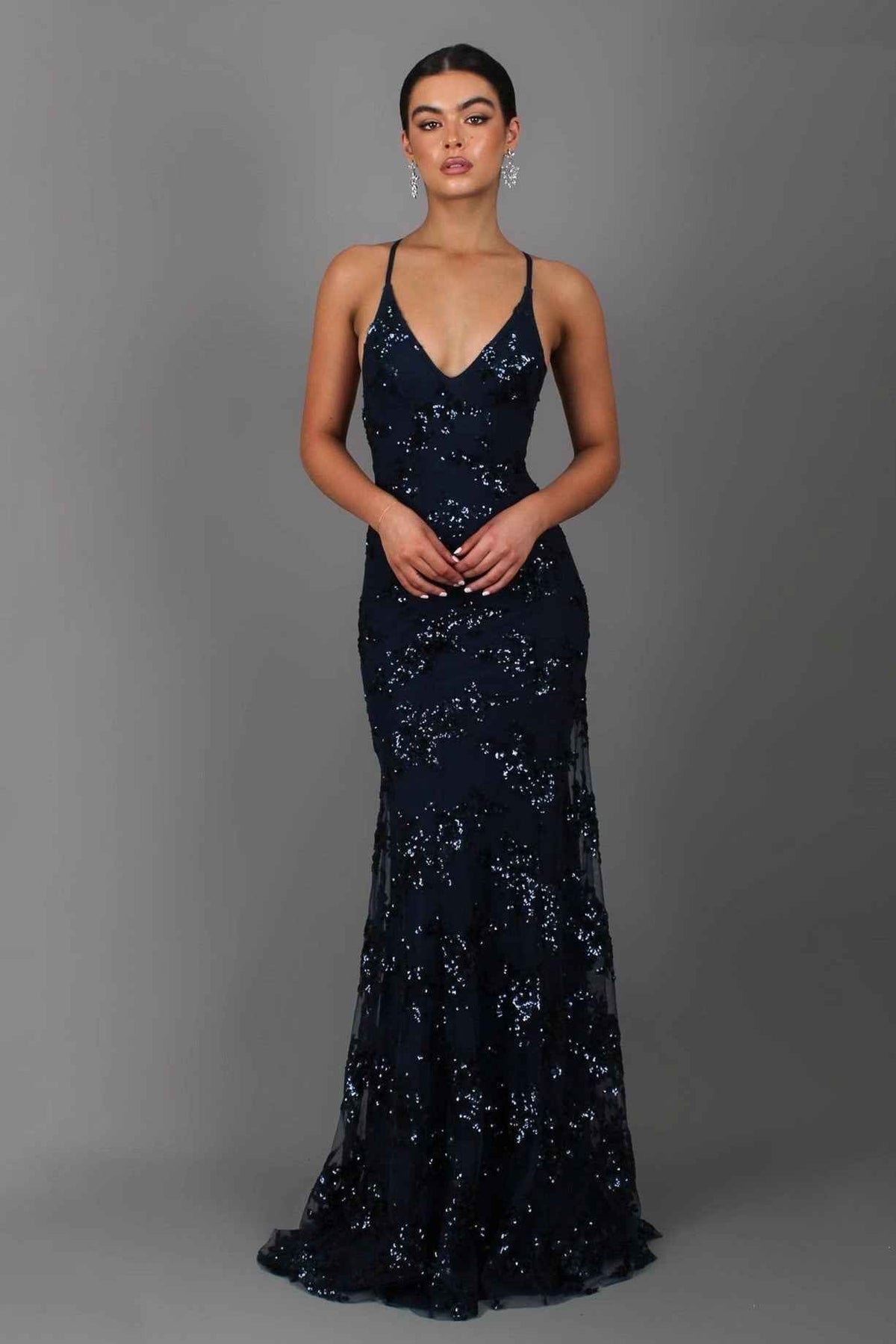 Women's Sequin Embellished V-Neck Evening Gown | Ivy
