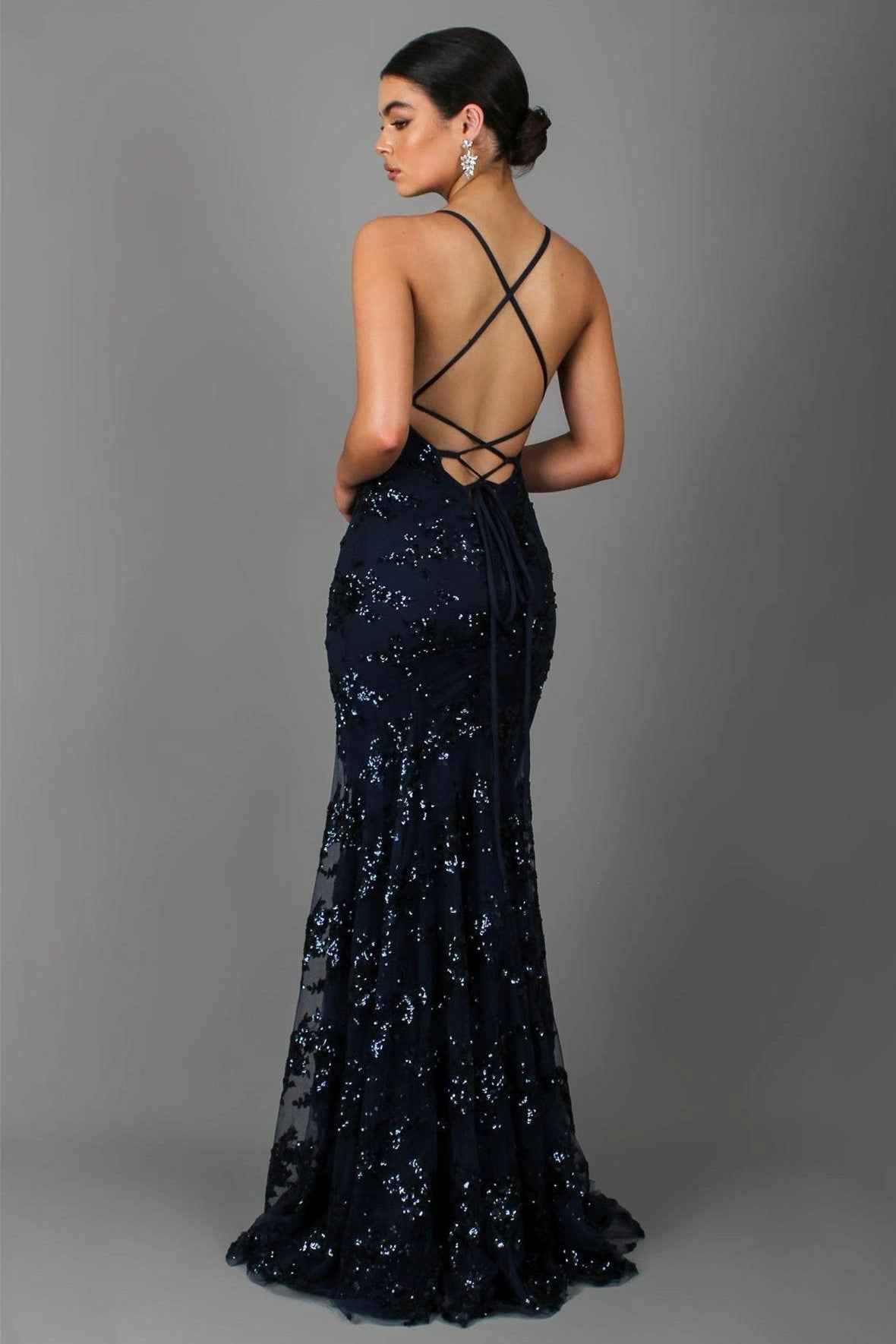 Women's Sequin Embellished V-Neck Evening Gown | Ivy