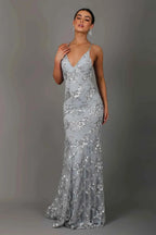 Women's Sequin Embellished V-Neck Evening Gown | Ivy