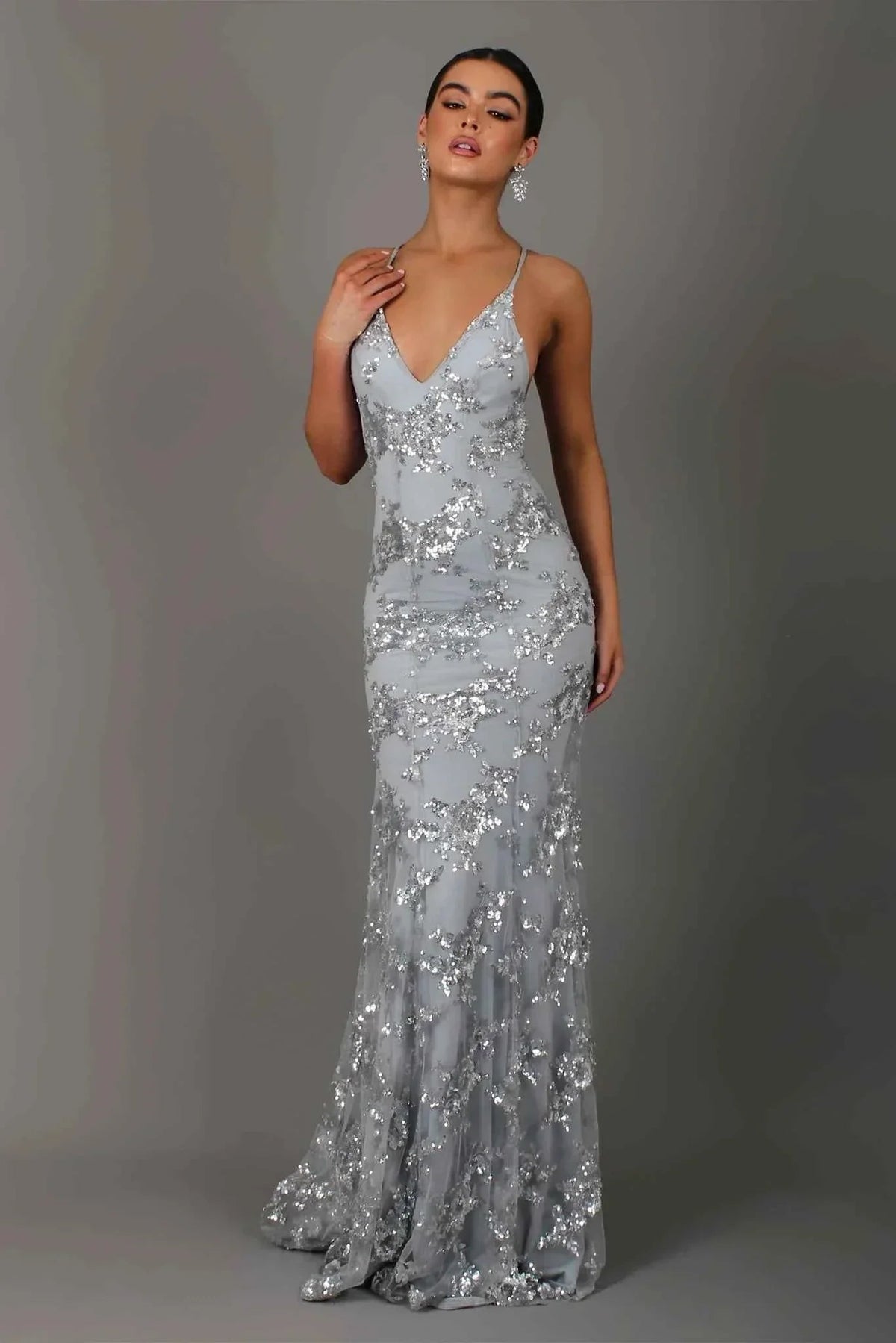 Women's Sequin Embellished V-Neck Evening Gown | Ivy
