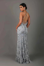 Women's Sequin Embellished V-Neck Evening Gown | Ivy