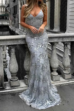 Women's Sequin Embellished V-Neck Evening Gown | Ivy