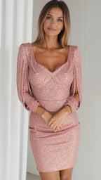 Women's Sequin Fringe Sleeve Bodycon Midi Dress | Gemma