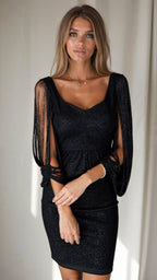 Women's Sequin Fringe Sleeve Bodycon Midi Dress | Gemma