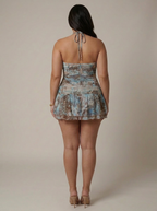 Women's Sequin Halter Mini Dress in Tie-Dye Animal Print | Genevieve