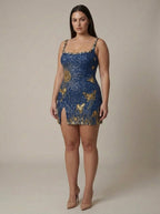 Women's Sequin Mini Dress with Sunburst & Butterfly Embroidery | Octavia
