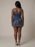 Women's Sequin Mini Dress with Sunburst & Butterfly Embroidery | Octavia