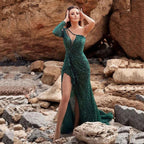 Women's Sequin One-Shoulder Evening Gown with Thigh Slit | Lucy