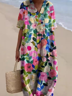 Women's Short Sleeve Floral Print Midi Dress | Rachel