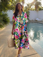 Women's Short Sleeve Floral Print Midi Dress | Rachel