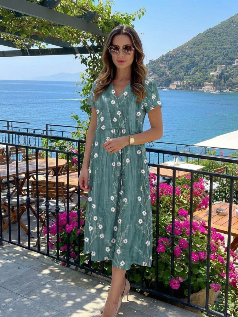 Women's Short Sleeve Floral Print Midi Dress | Rachel