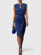 Women's Sleeveless Faux Wrap Ruched Midi Dress | Penelope