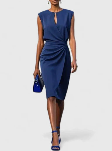 Women's Sleeveless Faux Wrap Ruched Midi Dress | Penelope