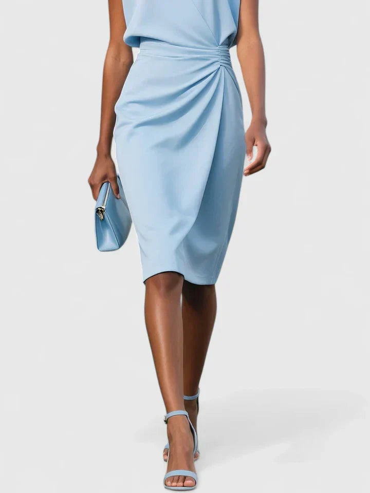Women's Sleeveless Faux Wrap Ruched Midi Dress | Penelope