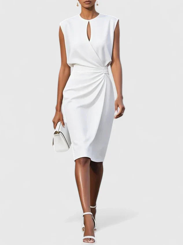 Women's Sleeveless Faux Wrap Ruched Midi Dress | Penelope