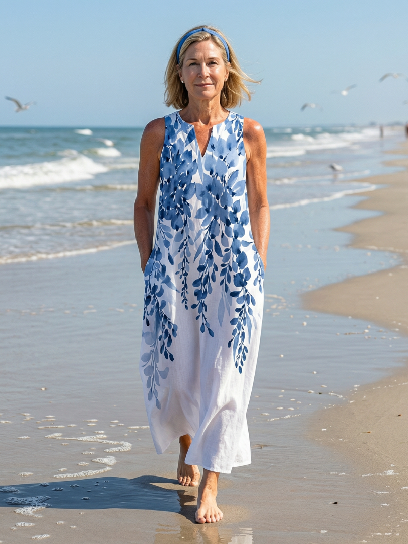 Women's Sleeveless Floral Maxi Dress with Side Pockets | Zara