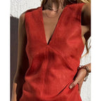 Women's Sleeveless Linen V-Neck Wrap Mini Dress | Una