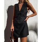 Women's Sleeveless Linen V-Neck Wrap Mini Dress | Una