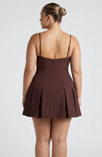Women's Sleeveless Pleated A-Line Mini Dress with Boat Neckline | Heidi