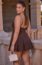 Women's Sleeveless Pleated A-Line Mini Dress with Boat Neckline | Heidi