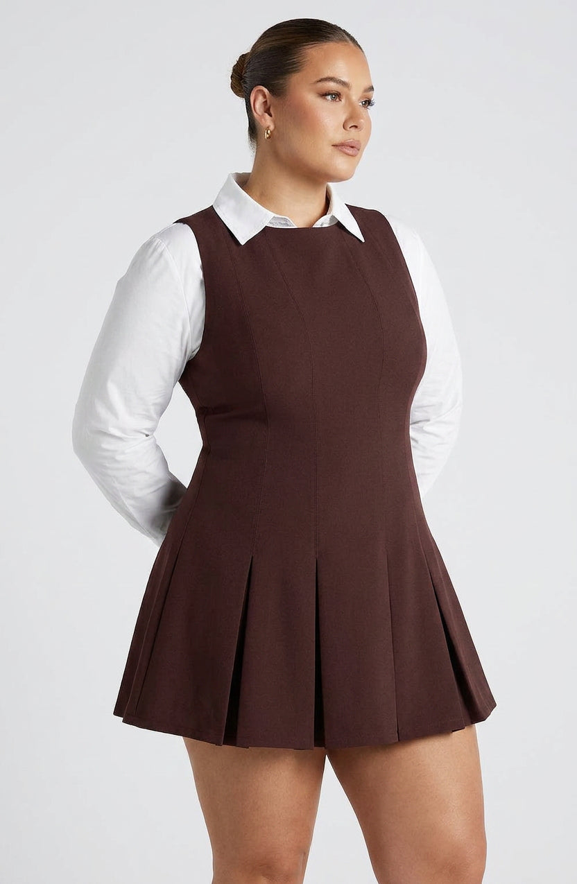 Women's Sleeveless Pleated A-Line Mini Dress with Boat Neckline | Heidi