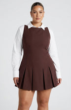 Women's Sleeveless Pleated A-Line Mini Dress with Boat Neckline | Heidi