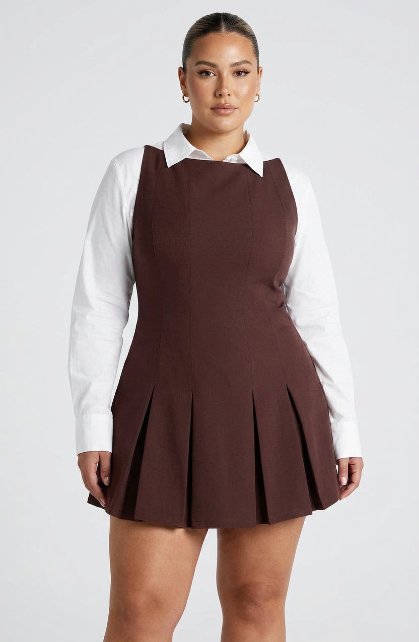 Women's Sleeveless Pleated A-Line Mini Dress with Boat Neckline | Heidi