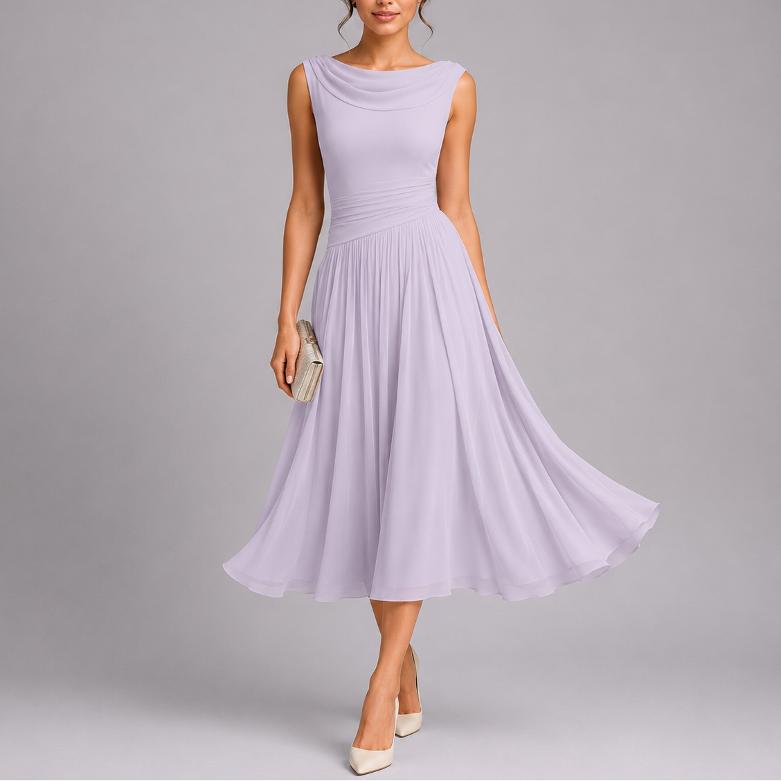 Women's Sleeveless Pleated Midi Dress | Rowena