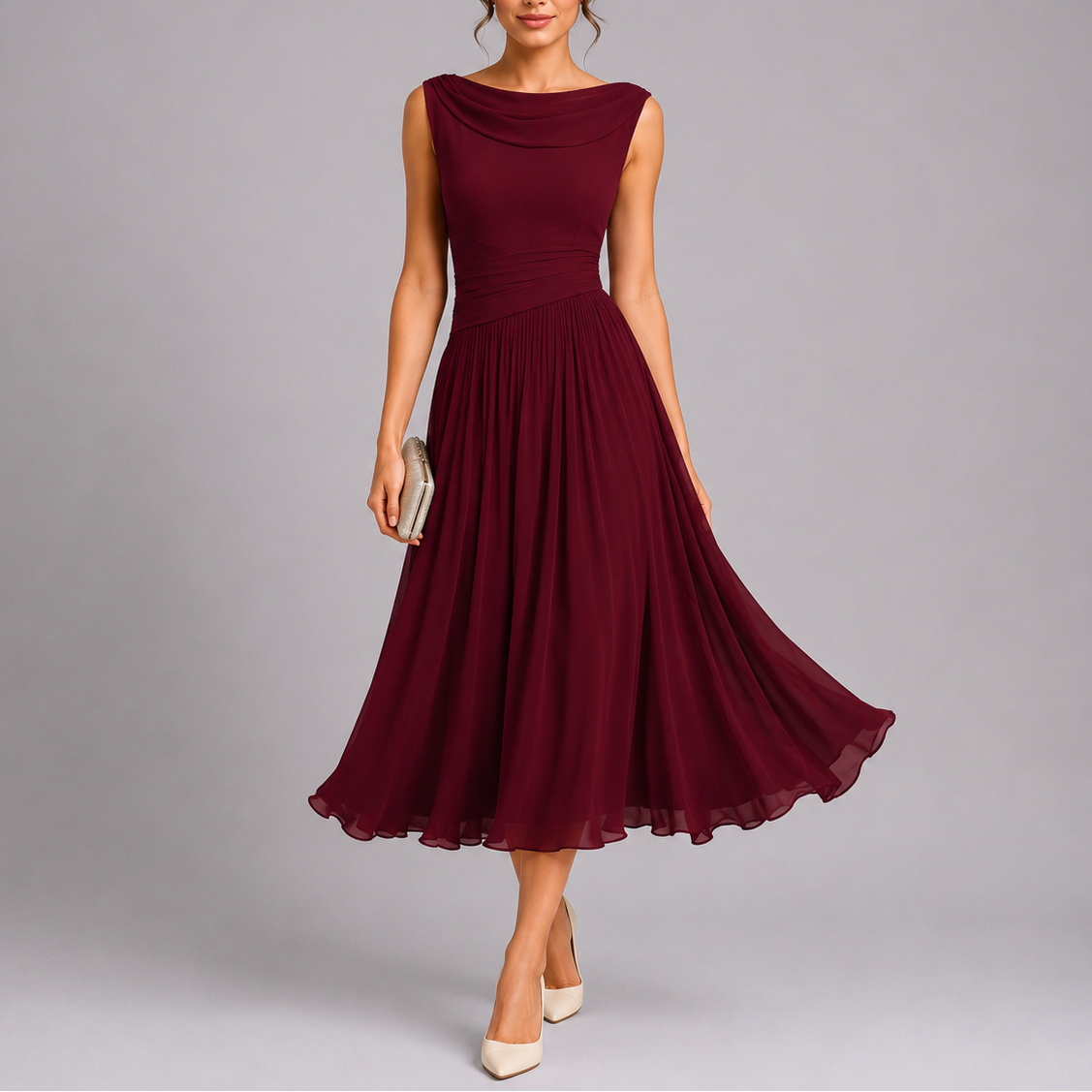 Women's Sleeveless Pleated Midi Dress | Rowena