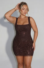 Women's Square Neck Rhinestone Bodycon Mini Dress | Yara