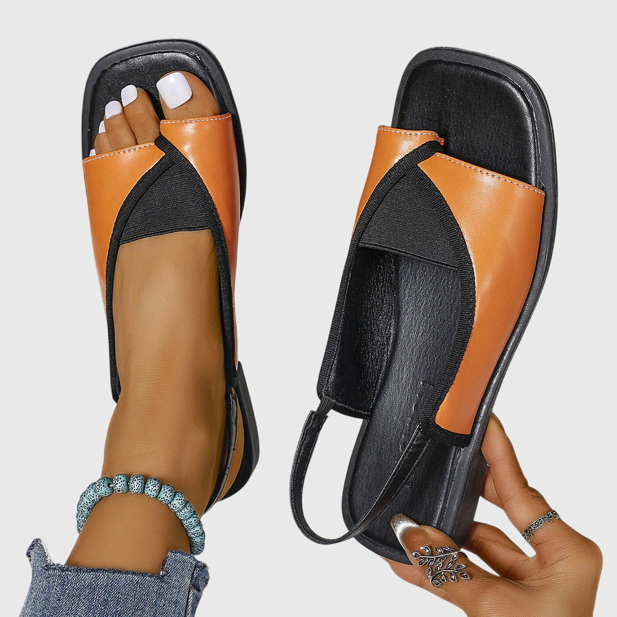Women's Square Toe Flat Sandals with Slingback Strap | Vanessa