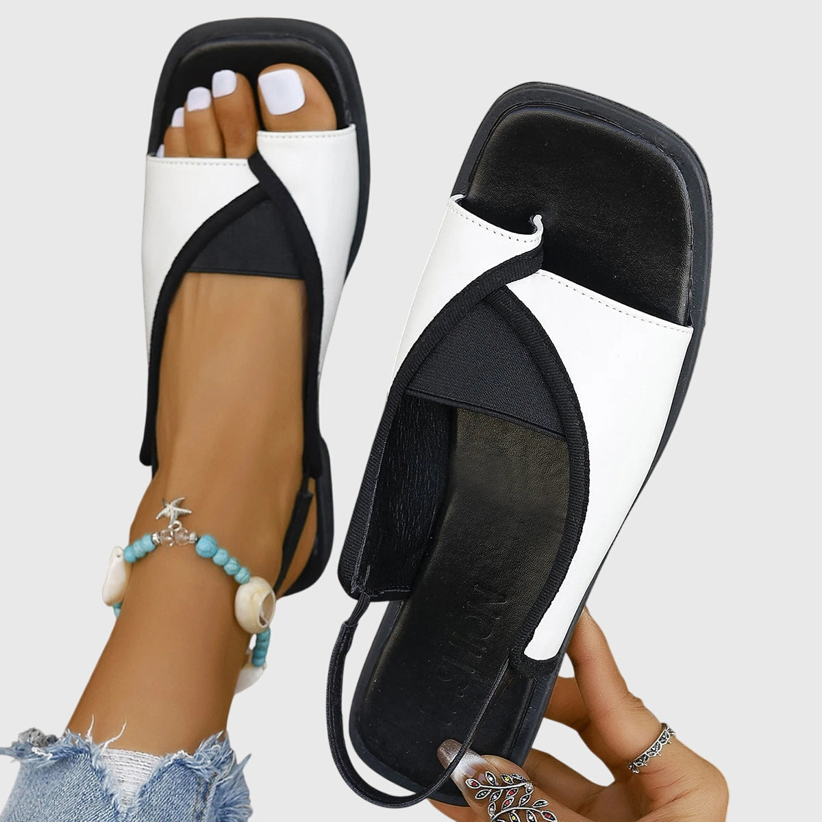 Women's Square Toe Flat Sandals with Slingback Strap | Vanessa