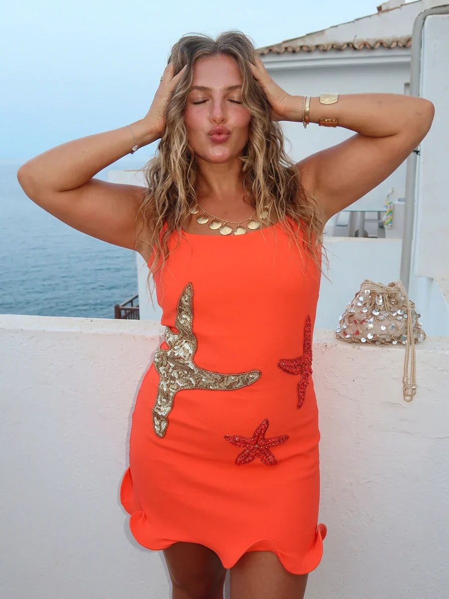 Women's Starfish Embroidered Bodycon Mini Party Dress | Anya