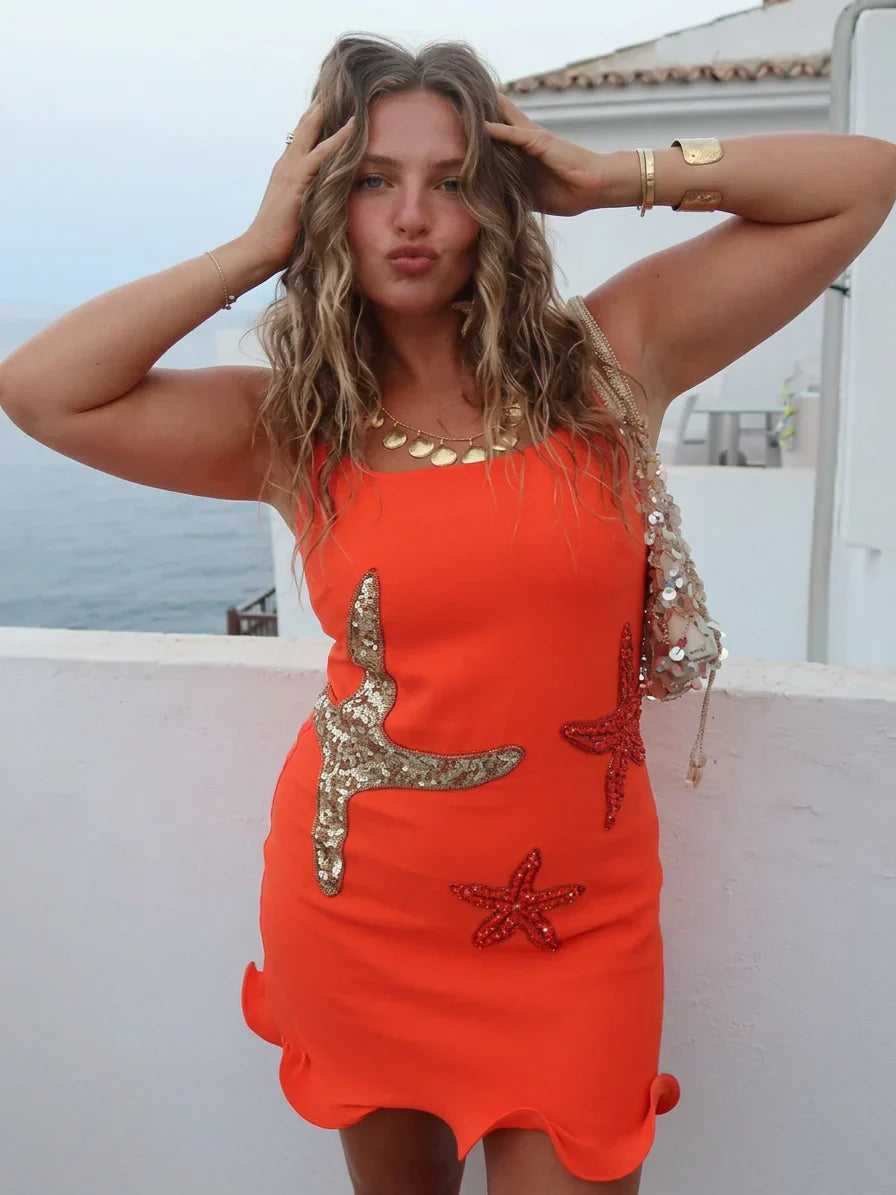 Women's Starfish Embroidered Bodycon Mini Party Dress | Anya