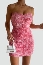 Women's Strapless 3D Rosette Floral Mini Dress | Hazel